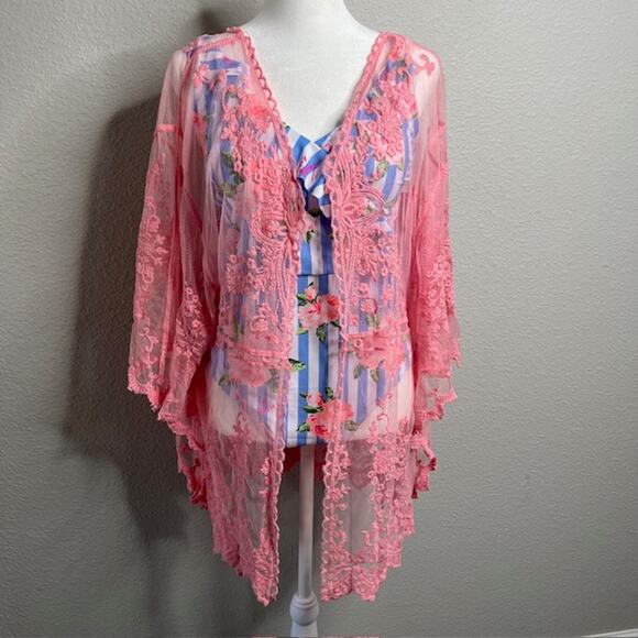 Liv Los Angeles New Peach Lace Swimsuit Cover Size Medium - Picture 4 of 15